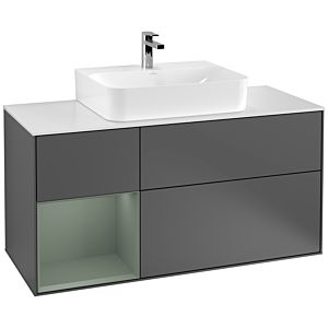 Villeroy et Boch Finion Villeroy et Boch F161GMGK 120cm, plaque de finition blanc mat, étagère à gauche Olive Matt Lacquer , anthracite mat