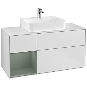 Villeroy et Boch Finion Villeroy et Boch F161GMMT 120cm, plaque de finition blanc mat, étagère à gauche Olive Matt Lacquer , laqué blanc mat