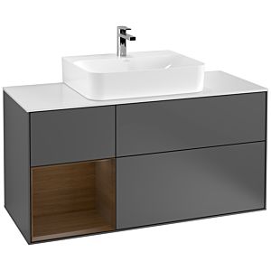 Villeroy et Boch Finion Villeroy et Boch F161GNGK 120cm, plaque de recouvrement blanc mat, étagère gauche placage noyer, anthracite mat