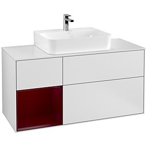 Villeroy und Boch Finion Waschtischunterschrank F161HBMT 120cm, Abdeckplatte white matt, Regal links Peony, White matt lacquer