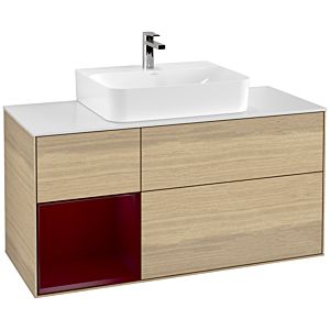Villeroy und Boch Finion Waschtischunterschrank F161HBPC 120cm, Abdeckplatte white matt, Regal links Peony, Oak Veneer