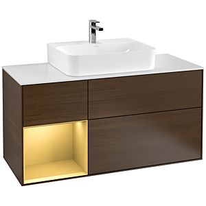 Villeroy and Boch Finion Villeroy and Boch Finion F161HFGN 120cm, cover plate matt white, shelf left matt gold, walnut veneer
