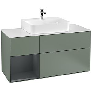 Villeroy et Boch Finion Villeroy et Boch F161HGGM 120cm, plaque de finition blanc mat, étagère gauche Midnight Blue Matt Lacquer , Olive Matt Lacquer