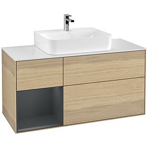 Villeroy et Boch Finion Villeroy et Boch F161HGPC 120cm, plaque de finition blanc mat, étagère gauche Midnight Blue Matt Lacquer , Oak Veneer