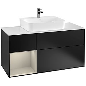 Villeroy et Boch Finion Villeroy et Boch F161HHPD 120cm, plaque de finition blanc mat, étagère gauche Sand Matt Lacquer , laqué noir mat