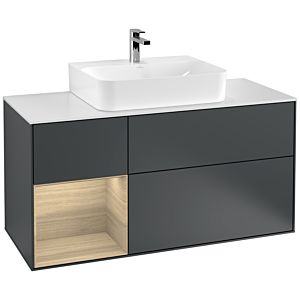 Villeroy et Boch Finion Villeroy et Boch F161PCHG 120cm, plaque de finition blanc mat, étagère gauche Oak Veneer , Midnight Blue Matt Lacquer