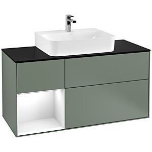 Villeroy and Boch Finion Villeroy and Boch Finion F162GFGM 120cm, cover plate black matt, shelf left glossy white lacquer, Olive Matt Lacquer