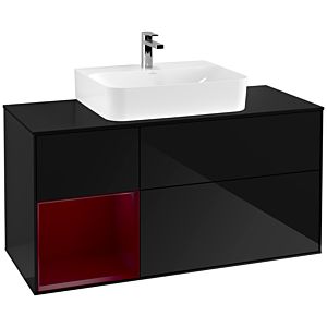 Villeroy and Boch Finion Villeroy and Boch Finion F162HBPH 120cm, cover plate black matt, shelf left Peony , Glossy Black Lacquer