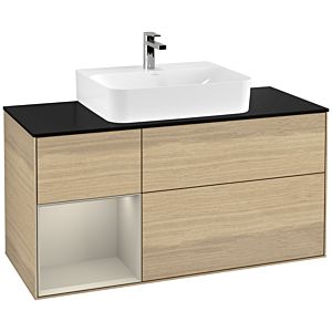 Villeroy et Boch Finion Villeroy et Boch F162HHPC 120cm, plaque de finition noir mat, étagère gauche Sand Matt Lacquer , Oak Veneer