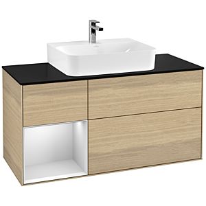 Villeroy et Boch Finion Villeroy et Boch F162MTPC 120cm, plaque de finition noir mat, étagère gauche laqué blanc mat, Oak Veneer