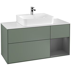 Villeroy et Boch Finion Villeroy et Boch F171GKGM 120cm, couvercle blanc mat, étagère droite anthracite mat, Olive Matt Lacquer