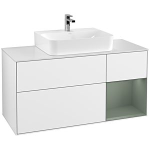 Villeroy et Boch Finion Villeroy et Boch F171GMGF 120cm, plaque de finition blanc mat, étagère à droite Olive Matt Lacquer , laqué blanc brillant