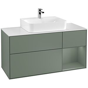 Villeroy et Boch Finion Villeroy et Boch F171GMGM 120cm, plaque de finition blanc mat, étagère à droite Olive Matt Lacquer , Olive Matt Lacquer