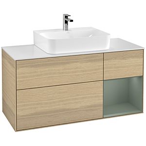 Villeroy et Boch Finion Villeroy et Boch F171GMPC 120cm, plaque de finition blanc mat, étagère à droite Olive Matt Lacquer , Oak Veneer