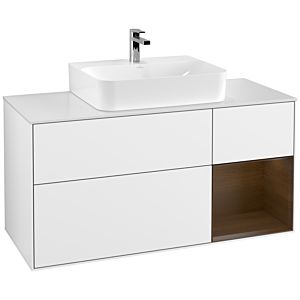 Villeroy et Boch Finion Villeroy et Boch F171GNGF 120cm, plaque de finition blanc mat, étagère à droite placage noyer, laqué blanc brillant