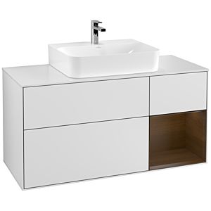 Villeroy et Boch Finion Villeroy et Boch F171GNMT 120cm, plaque de recouvrement blanc mat, étagère à droite placage noyer, laqué blanc mat