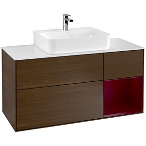 Villeroy und Boch Finion Waschtischunterschrank F171HBGN 120cm, Abdeckplatte white matt, Regal rechts Peony, Walnut veneer