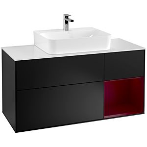 Villeroy und Boch Finion Waschtischunterschrank F171HBPD 120cm, Abdeckplatte white matt, Regal rechts Peony, Black matt lacquer