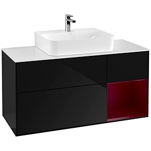 Villeroy und Boch Finion Waschtischunterschrank F171HBPH 120cm, Abdeckplatte white matt, Regal rechts Peony, Glossy Black Lacquer