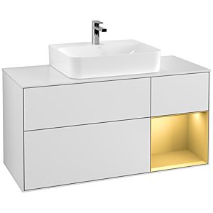Villeroy et Boch Finion Villeroy et Boch F171HFMT 120cm, plaque de recouvrement blanc mat, étagère droite or mat, laqué blanc mat