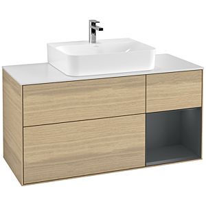 Villeroy et Boch Finion Villeroy et Boch F171HGPC 120cm, plaque de finition blanc mat, étagère à droite Midnight Blue Matt Lacquer , Oak Veneer