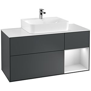 Villeroy et Boch Finion Villeroy et Boch F171MTHG 120cm, plaque de recouvrement blanc mat, étagère droite blanc laqué mat, Midnight Blue Matt Lacquer