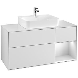 Villeroy et Boch Finion Villeroy et Boch F171MTMT 120cm, plaque de recouvrement blanc mat, étagère à droite laqué blanc mat, laqué blanc mat