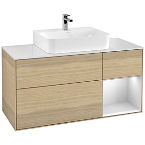 Villeroy et Boch Finion Villeroy et Boch F171MTPC 120cm, couvercle blanc mat, étagère à droite laqué blanc mat, Oak Veneer