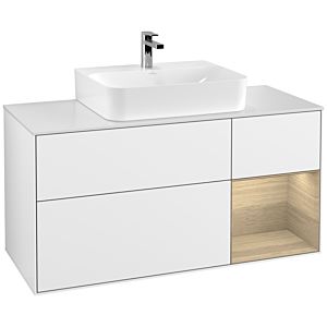 Villeroy et Boch Finion Villeroy et Boch F171PCGF 120cm, plaque de finition blanc mat, étagère à droite Oak Veneer , laqué blanc brillant