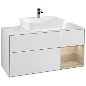 Villeroy et Boch Finion Villeroy et Boch F171PCMT 120cm, plaque de recouvrement blanc mat, étagère à droite Oak Veneer , laqué blanc mat