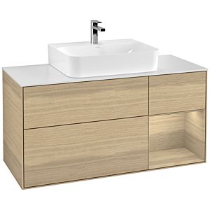 Villeroy und Boch Finion Waschtischunterschrank F171PCPC 120cm, Abdeckplatte white matt, Regal rechts Oak Veneer, Oak Veneer