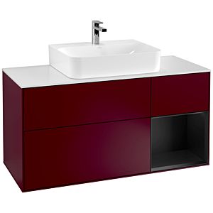 Villeroy und Boch Finion Waschtischunterschrank F171PDHB 120cm, Abdeckplatte white matt, Regal rechts Black matt lacquer, Peony Matt