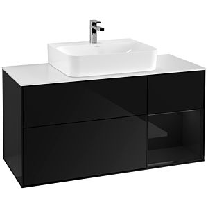 Villeroy und Boch Finion Waschtischunterschrank F171PHPH 120cm, Abdeckplatte white matt, Regal rechts Glossy Black Lacquer, Glossy Black Lacquer