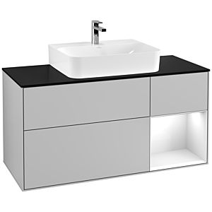 Villeroy and Boch Finion Villeroy and Boch Finion F172GFGJ 120cm, cover plate black matt, shelf on the right glossy white lacquer, light gray matt