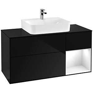 Villeroy und Boch Finion Waschtischunterschrank F172GFPH 120cm, Abdeckplatte black matt, Regal rechts Glossy white lacquer, Glossy Black Lacquer