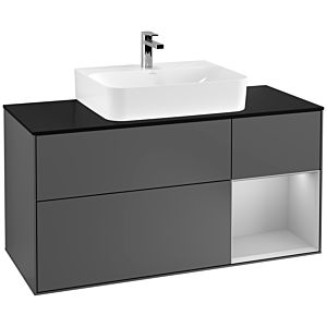 Villeroy und Boch Finion Waschtischunterschrank F172GJGK 120cm, Abdeckplatte black matt, Regal rechts Light grey matt, Anthracite matt