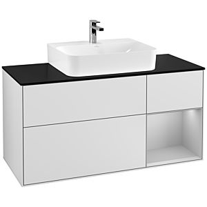 Villeroy und Boch Finion Waschtischunterschrank F172GJMT 120cm, Abdeckplatte black matt, Regal rechts Light grey matt, White matt lacquer