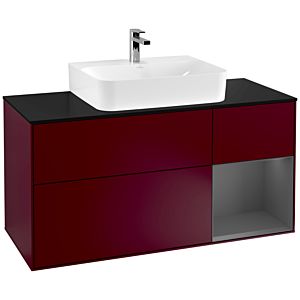 Villeroy und Boch Finion Waschtischunterschrank F172GKHB 120cm, Abdeckplatte black matt, Regal rechts Anthracite matt, Peony Matt