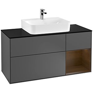 Villeroy und Boch Finion Waschtischunterschrank F172GNGK 120cm, Abdeckplatte black matt, Regal rechts Walnut veneer, Anthracite matt