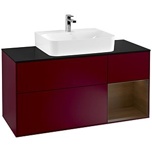 Villeroy und Boch Finion Waschtischunterschrank F172GNHB 120cm, Abdeckplatte black matt, Regal rechts Walnut veneer, Peony Matt
