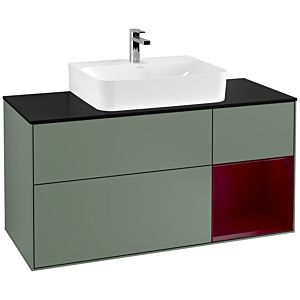 Villeroy et Boch Finion Villeroy et Boch F172HBGM 120cm, plaque de finition noir mat, étagère à droite Peony , Olive Matt Lacquer
