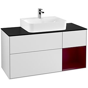 Villeroy und Boch Finion Waschtischunterschrank F172HBMT 120cm, Abdeckplatte black matt, Regal rechts Peony, White matt lacquer