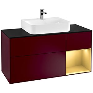 Villeroy und Boch Finion Waschtischunterschrank F172HFHB 120cm, Abdeckplatte black matt, Regal rechts Gold matt, Peony Matt