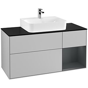 Villeroy und Boch Finion Waschtischunterschrank F172HGGJ 120cm, Abdeckplatte black matt, Regal rechts Midnight Blue Matt Lacquer, Light grey matt