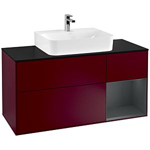 Villeroy und Boch Finion Waschtischunterschrank F172HGHB 120cm, Abdeckplatte black matt, Regal rechts Midnight Blue Matt Lacquer, Peony Matt