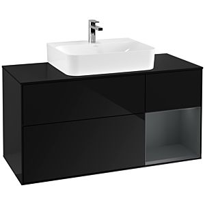 Villeroy und Boch Finion Waschtischunterschrank F172HGPH 120cm, Abdeckplatte black matt, Regal rechts Midnight Blue Matt Lacquer, Glossy Black Lacquer