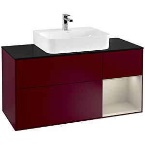 Villeroy und Boch Finion Waschtischunterschrank F172HHHB 120cm, Abdeckplatte black matt, Regal rechts Sand Matt, Peony Matt