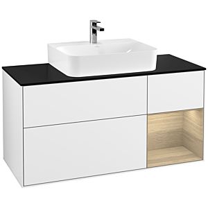 Villeroy et Boch Finion Villeroy et Boch F172PCGF 120cm, plaque de finition noir mat, étagère à droite Oak Veneer , laqué blanc brillant