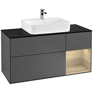 Villeroy und Boch Finion Waschtischunterschrank F172PCGK 120cm, Abdeckplatte black matt, Regal rechts Oak Veneer, Anthracite matt