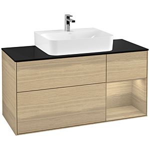 Villeroy und Boch Finion Waschtischunterschrank F172PCPC 120cm, Abdeckplatte black matt, Regal rechts Oak Veneer, Oak Veneer